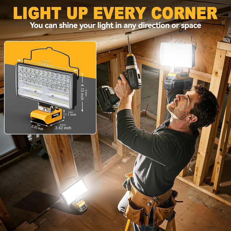 MtiolHig 2Pcs Cordless LED Work Light Compatible with Dewalt 20V Battery, 145W 14500Lumens Flood Light Gifts for Men with USB&Type-C Charging for Workshop, Garage, Camping, Jobsite - Image 3